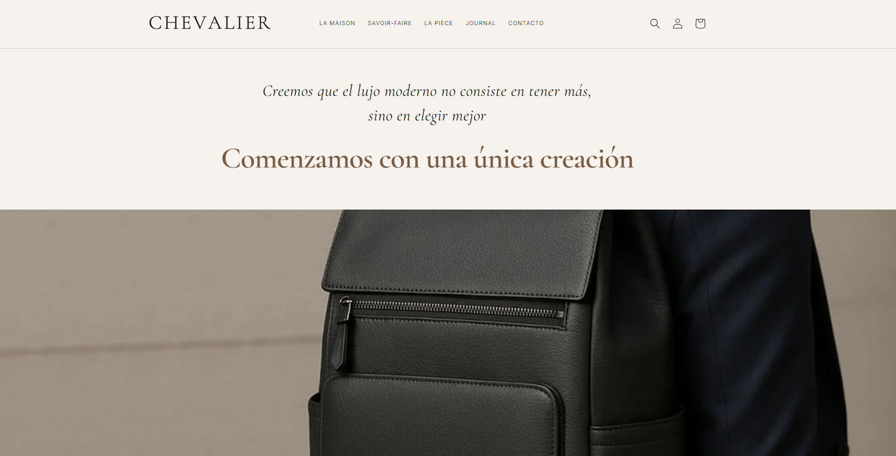 Chevalier website section introducing its first creation