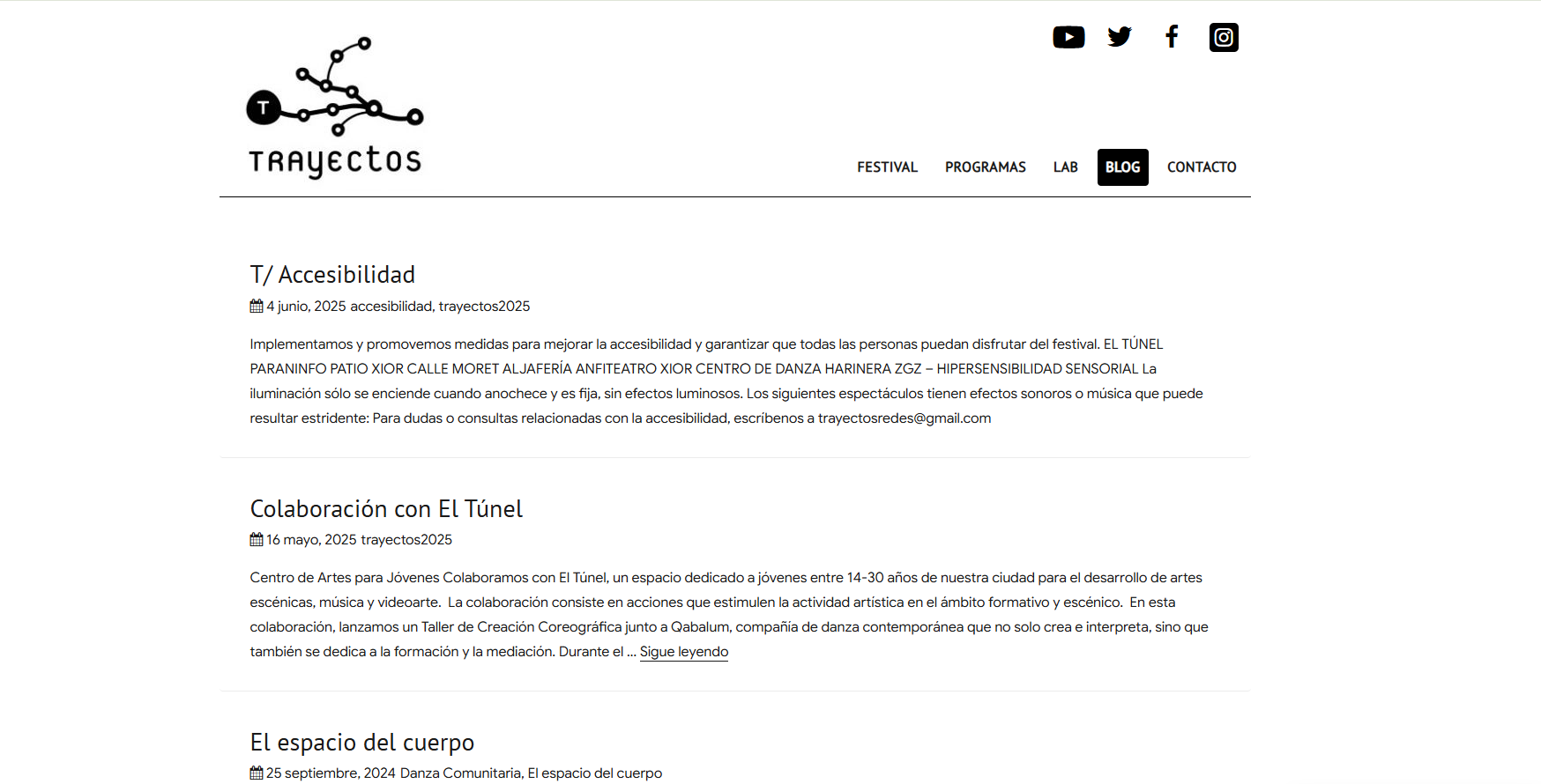 The blog on the Trayectos website, with its latest news