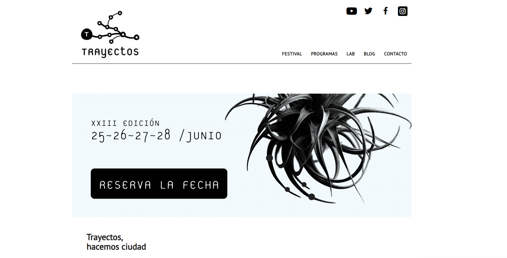 Trayectos festival website home page, showing the dates of its 23rd edition