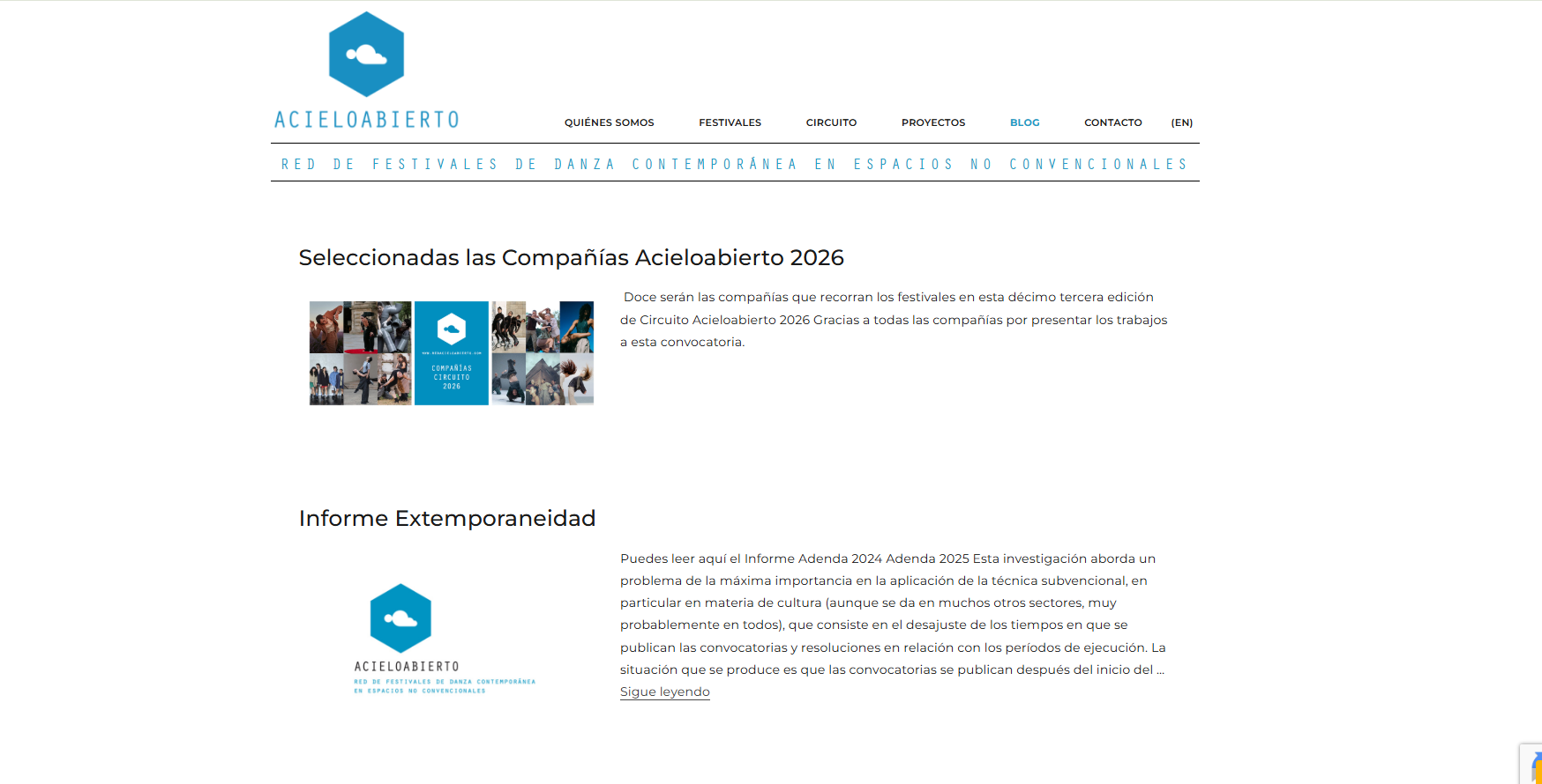 The blog on the Red ACieloAbierto website, with the companies selected for 2026