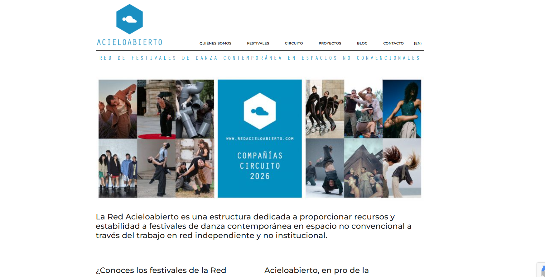 Red ACieloAbierto website home page, with photos of the 2026 Circuit companies