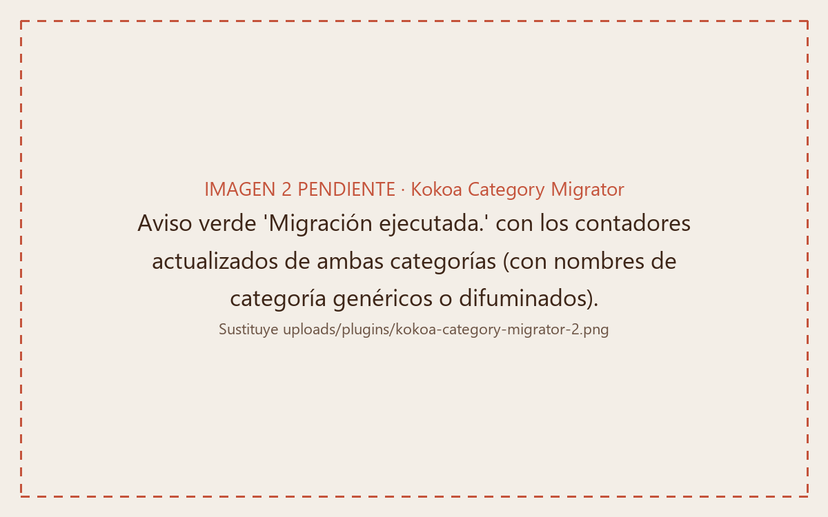Completed category migration with updated source and target counts
