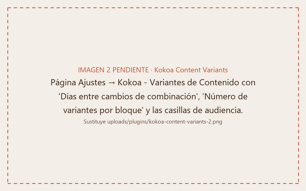 Kokoa Content Variants settings with days between changes, number of variants and who sees them