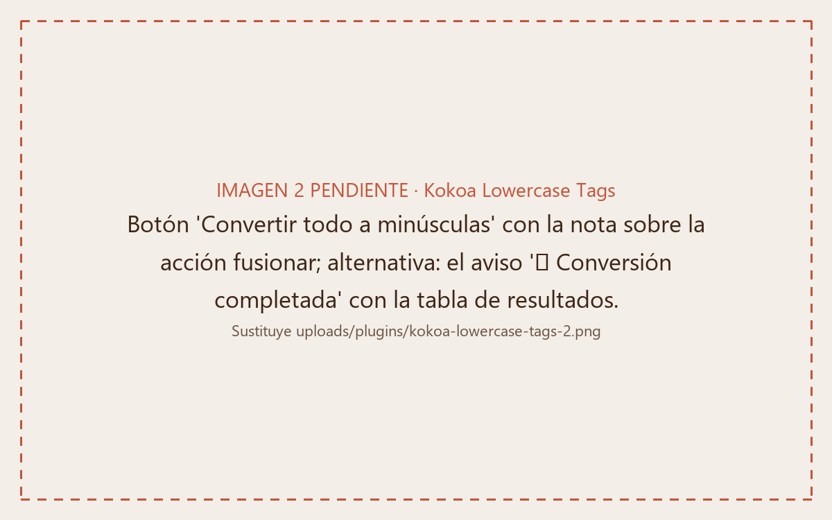 Kokoa Lowercase Tags convert button and table of conversion results