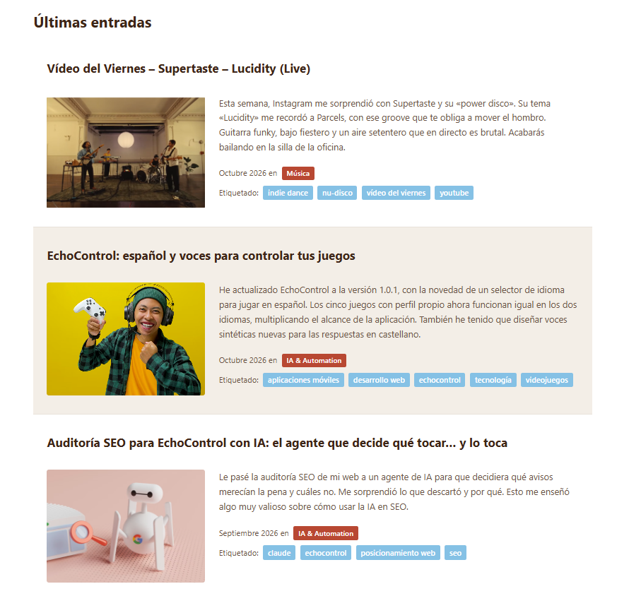 Blog listing cards, each with its excerpt