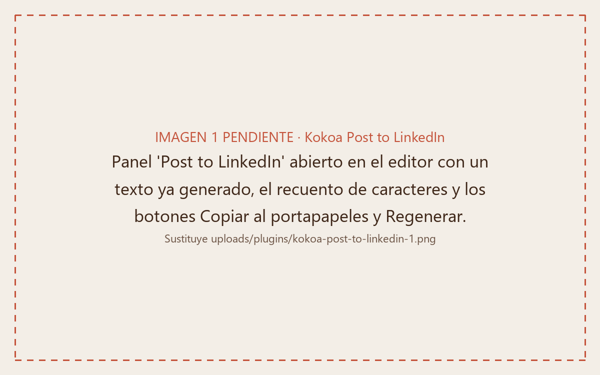 Post to LinkedIn panel in the WordPress editor with a generated LinkedIn update