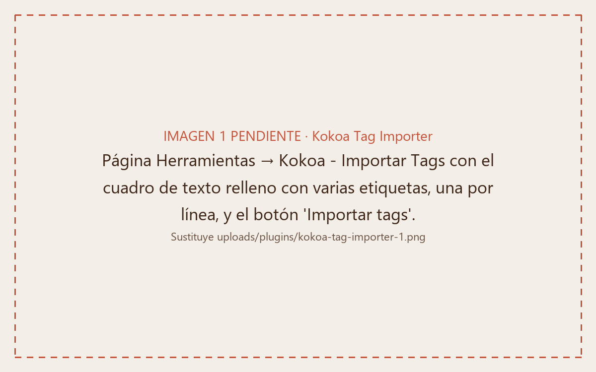 Kokoa Tag Importer text box with a list of tags, one per line