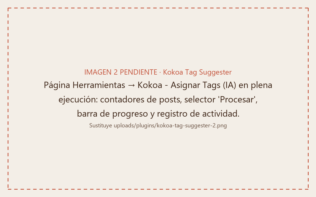 Kokoa Tag Suggester's nuclear mode tagging posts in bulk, with a progress bar and activity log