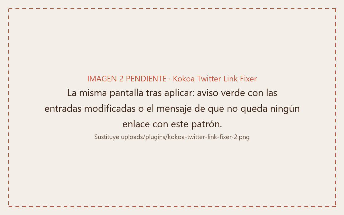 Notice confirming the Twitter link changes applied to the selected posts