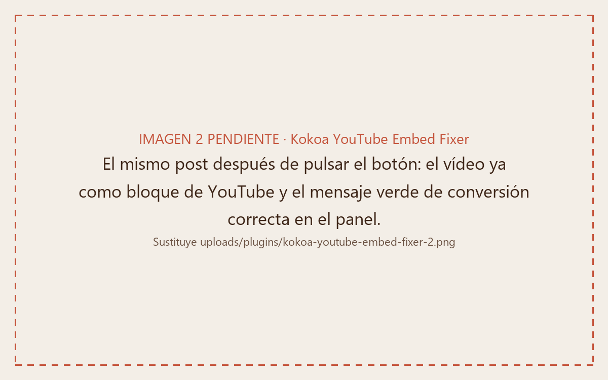 YouTube video converted into a responsive block, with the success notice in the editor
